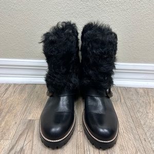 COACH Leighton Shearling Lamb Fur Black Moto Boots, Size 6.5 (EU37)